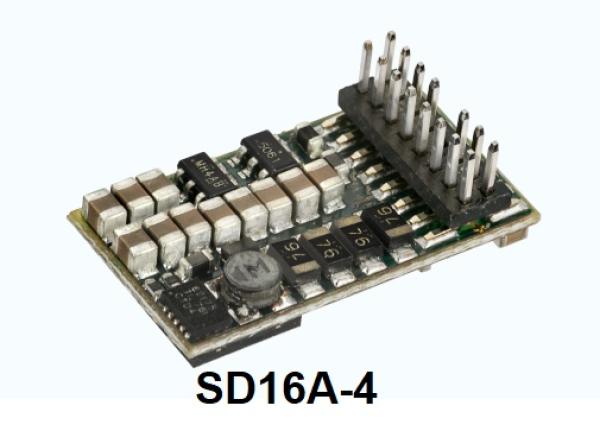 D&H SD16A-4, Fahr + Sounddecoder, PluX16-Schnittstelle, 2. Generation, SX1, SX2, DCC, 1,5 A, 8 Ausgänge, über 100 Sounds zur Auswahl